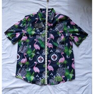 WINNIPEG JETS NHL MENS FLORAL FLAMINGO XL BUTTON UP SHIRT FOREVER COLLECTIBLE